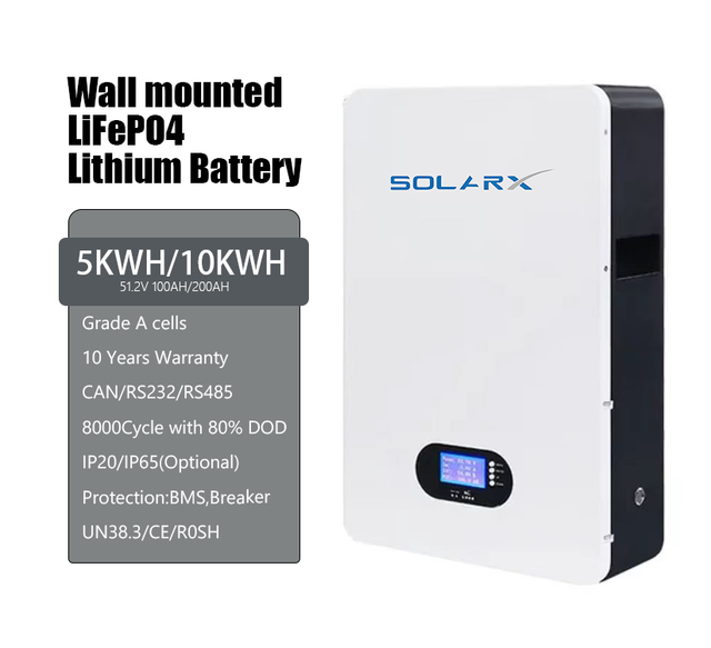 Smart BMS Home Energy Storage 5KWH 51.2V Powerwall Battery Pack Deep Cycle 10 Years Lithium Ion LiFePO4 Hybrid Wall-Mounted LFP