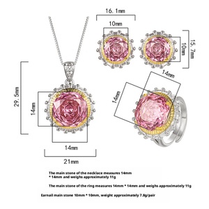 Minimalist Eco-friendly Copper Gold Plated 14-10MM Rose Cut Zircon Geometric Pendant <b>Earrings</b> Ring Jewelry <b>Set</b> for Women - Product Image 2