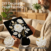 LS Gevormde 5D DIY Parel Schilderij Kit Druivenroos Bloem Gedeeltelijke Stippen Schilderij Gouden Diamanten Witte Halve Parel Handgemaakt Ambacht DIY