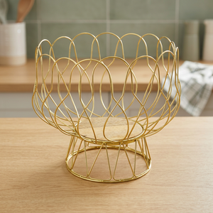 Panier de rangement moderne en fil doré, corbeille à fruits ronde en métal 21 cm, design durable pour la décoration du salon - Product Image 5