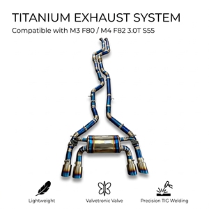 ท่อไอเสีย Vortex Titanium Blue Catback สำหรับ BMW M3 F80 M4 F82 3.0T S55 พร้อมกระบอกกลางแบบ Quad และปลายท่อสีน้ำเงิน รุ่น Mod Pipeline Line Setup U - Product Image 1