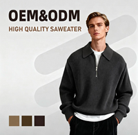Pull Col Polo Rétro Japonais Décontracté Automne Hiver Homme, Épais et Ample, Semi-Zippé