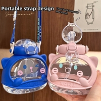 Haute apparence niveau Tritan matériel enfants boire tasses mignon chat forme bouteilles en plastique Portable dessin animé bouteille d'eau avec paille