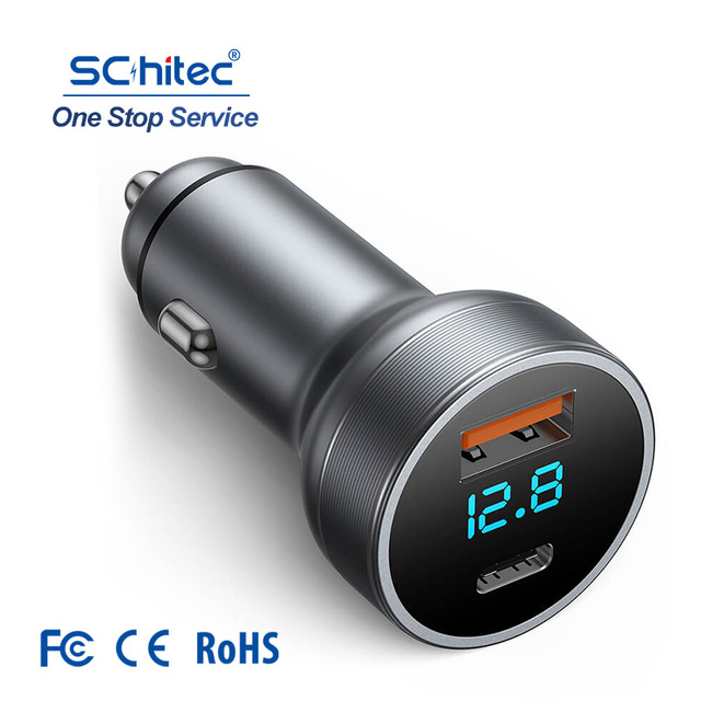 Fast Charging Aluminum Alloy 2 Port 54W Type c Car Charger QC3.0 Car Usb Charger OEM for samsung