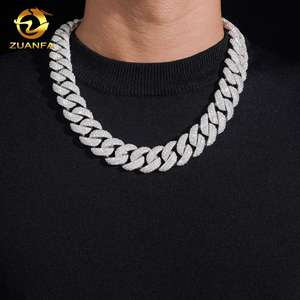 20mm 3 열 큰 쿠바 아이스 아웃 다이아몬드 힙합 보석 팔찌 925 실버 VVS D Moissanite 마이애미 쿠바 링크 체인 목걸이 - Product Image 2