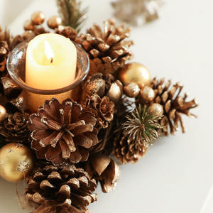 Décoration de <span class=keywords><strong>Noël</strong></span> en forme de pomme de pin, ensemble de bougeoirs en bois, guirlande, pomme de pin rétro, décoration en poudre dorée <span class=keywords><strong>rose</strong></span> collante - Product Image 3