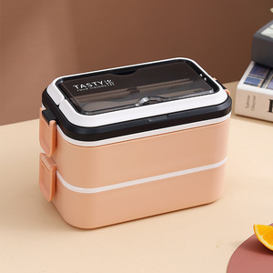 Boîte à lunch portable 1400ml Boîte à bento empilable à 2 couches avec vaisselle Conteneur alimentaire Boîte à lunch en acier inoxydable pour enfants - Product Image 5