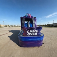 Château gonflable pour enfants violet avec toboggan et contrôleur de jeu - Nouveauté !