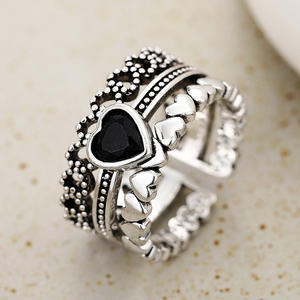 T0845 Heart Shape <b>Black</b> Onyx <b>Rings</b> For <b>Women</b> Pave Setting Gift Fashion Jewelry - Product Image 2