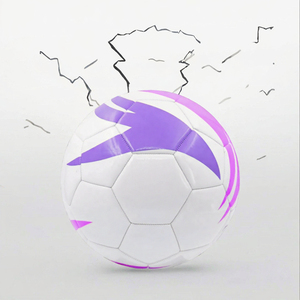 Ballon de football PVC taille 5 personnalisé avec logo, cousu à la machine, motif éclair blanc et violet, pour entraînement de club, vente en gros - Product Image 2
