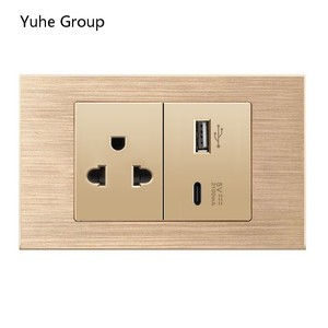 Enchufe de pared de aluminio cepillado gris, sin conexión a tierra, estándar tailandés, con interruptor, puerto USB tipo C para computadora. - Product Image 4