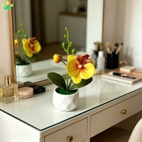 Mini-orchidée artificielle en pot, plante en plastique ornée de diamants, fleur verte pour la décoration de la maison, des mariages, des fêtes, des bureaux, des tables et des cafés