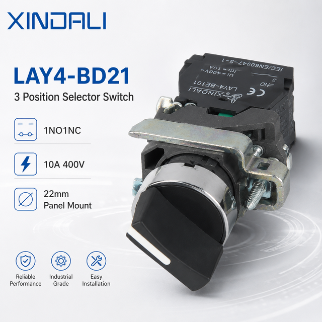 LAY4-BD21 22mm 3 Position Selector Switch 1NO1NC Maintained Spring Return Rotary Switch for Industrial Control Panel