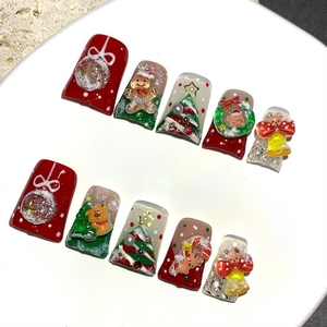 <span class=keywords><strong>Uñas</strong></span> postizas acrílicas <span class=keywords><strong>de</strong></span> alta calidad hechas a mano al por mayor con diseño <span class=keywords><strong>de</strong></span> pato, campana navideña y copo <span class=keywords><strong>de</strong></span> nieve rojo - Product Image 2