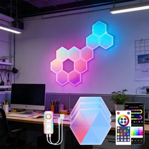 <span class=keywords><strong>Luces</strong></span> Hexagonales RGBIC Inteligentes, Panel <span class=keywords><strong>LED</strong></span> Modular en Forma de Panal para Sala de Juegos, Dormitorio y Bar, con Aplicación <span class=keywords><strong>Wifi</strong></span> - Product Image 1
