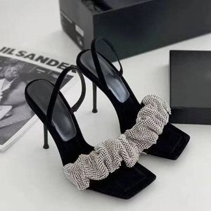 High Heeled <b>Sandals</b> for Women Thin Heels Versatile Outdoor Open Toed Slim Toe Rhinestone French One-piece High-heeled Shoes - Product Image 1