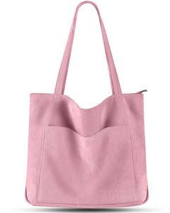 Reusable Solid Color Corduroy Tote <b>Bag</b> <b>Long</b> Handle Portable Personalized Zipper Closure Handbag Advertising Shopping <b>Bag</b> - Product Image 4