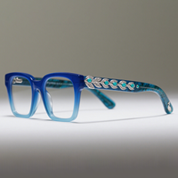 Montures de lunettes en acétate bleu personnalisées avec incrustation de turquoise et de zircone Lunettes optiques de luxe faites à la main pour femmes