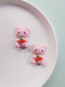 Breloques plates en résine en forme d'ours rose tenant un ballon fleur fraise cerise, mignonnes, thème printemps, en vrac, pour loisirs créatifs et coques de téléphone - Product Image 2