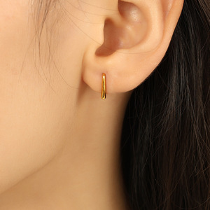 Pendientes de tuerca con diseño de gancho en forma de U, de metal, en oro, plata y acero inoxidable, joyería minimalista de moda para mujer - Product Image 4