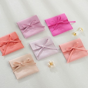Luxury Custom Emboss Logo Jewelry Pouch Packaging Microfiber Flap Envelope Bowknot Gift Bag Necklace Bracelet Jewelry Bag - Product Image 1
