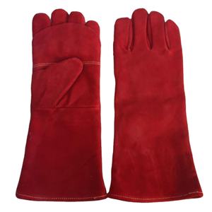 Venta caliente Tamaño 16 "Guantes de seguridad de soldadura rojos de doble Palma con forro completo de cuero dividido de vaca largo - Product Image 3