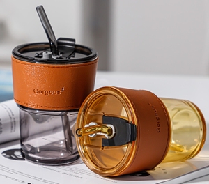 Bán buôn 420ml nước cốc cà phê thủy tinh có nắp đậy và cốc rơm cho văn phòng nhà trà sữa biểu tượng Quà Tặng tùy chỉnh trên bìa da - Product Image 3