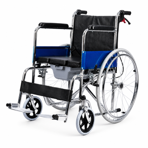 Chrome-Plated Folding Steel Wheelchair for Elderly and Disabled Users with 24'' Solid Rear Wheels
