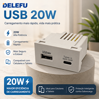 DELEFU Prise murale modulaire blanche en stock local au Brésil, interrupteur 10A 20A, prise brésilienne USB Type-C, panneau en verre PC 20W