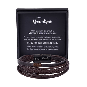 <b>Leather</b> Cord Hand-Woven <b>Bracelets</b> Men's 7.5 8.5 9 Inches Gift Jewelry - Product Image 2
