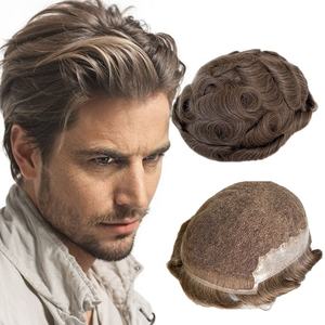 Personalizada Ashy Brown Bleach nudos Q6 encaje suizo prótesis de repuesto Invisible Hairline cabello humano postizo tupé para hombres - Product Image 2
