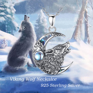 Collier pendentif lune en nacre et pierre de lune Merryshine pour homme, style nordique celtique, lune croissante, loup - Product Image 5