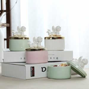 Boîte à bijoux en céramique Golden Angel Cartoon <span class=keywords><strong>Cupidon</strong></span> Boîtes de présentation de stockage de bagues en chocolat pour mariage Invités de vacances Souvenir - Product Image 2