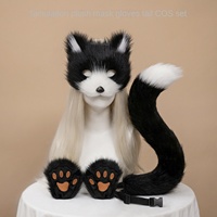 Costume d'Halloween : Queue de renard en peluche, oreilles de chat, ensemble de cosplay de monstre et gants pour jeu de rôle inspiré de l'anime japonais