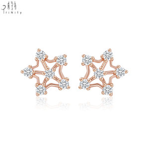 Boucles d'oreilles clous classiques en forme d'étoile, or 18 carats, diamants naturels véritables, bijoux fins, vente en gros, cadeau pour femme, usage quotidien - Product Image 3