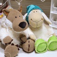 Peluche Loup Mouton Endormi, Bonnet de Nuit, Pantoufle Grenouille, Poupée en Laine Bouclée, Fabricant OEM ODM Personnalisé, Vente en Gros
