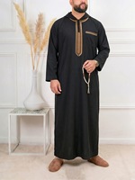 Thobe en polyester pour hommes musulmans, manches longues, broderie, design à capuche, coupe ample, vêtements arabes modestes et luxueux pour l'hiver