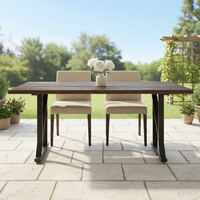 Table de jardin moderne noire avec pieds chromés, plateau en teck, coussin imperméable, résistant aux UV, facile à transporter, mobilier de jardin