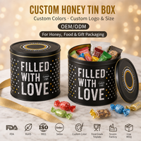 Barattolo Rotondo Personalizzato per Miele in Latta Nera Opaca con Design a Pois per Confezioni Regalo di Noci e Caramelle, Logo Personalizzato OEM ODM