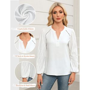 Women's Long Sleeve V Neck <b>Blouse</b> Chiffon Sheer Layer Casual Work Top - Product Image 3
