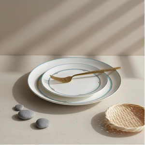 Luxury 6-8 Piece Eco-Friendly Bone China <b>Dinnerware</b> Set European Style Green Gold Pattern Dishwasher Microwave Safe Utensils Kit - Product Image 1