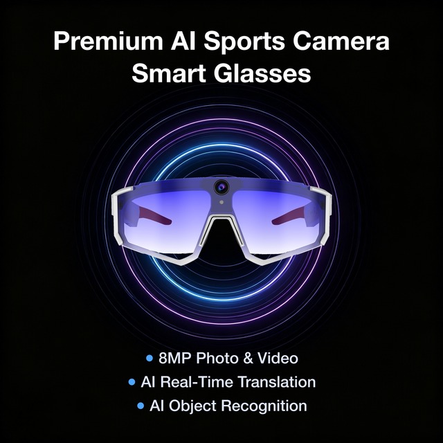 Premium AI Sports Smart Glasses 290mAh 8MP First-Person Action Camera EIS Anti-Shake AI Real-Time Translation Fast Wi-Fi