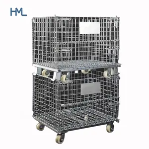 Folding And Stacking Container Cheap Folding Stacking Wire Mesh Container With Caster