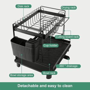 <b>Kitchen</b> Dish Drying Storage Draining Rack Metal Black 2 Tier Restaurant <b>Kitchen</b> Sink Dish Drying Racks <b>for</b> <b>Kitchen</b> Drain Rack - Product Image 5