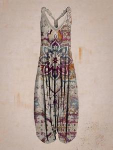 Boho Casual <strong>Jumpsuits</strong> Women Casual Floral Print Rompers Loose Plus <strong>Size</strong> Casual Sleeveless Strappy <strong>Jumpsuit</strong> Vintage Ethnic Style - Product Image 3