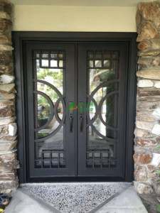 <span class=keywords><strong>Porta</strong></span> in Ferro Battuto di Lusso Stile Europeo con Inserto in Vetro Artistico per Ingresso Principale di Villa - Product Image 6