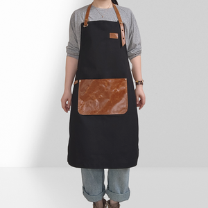 <span class=keywords><strong>Delantal</strong></span> de lona para barbacoa al aire libre con bolsillos de <span class=keywords><strong>cuero</strong></span> genuino y diseño de cuello Halter - Product Image 1