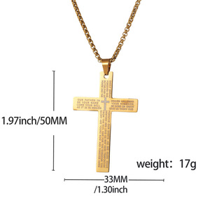 Collar con Colgante <span class=keywords><strong>de</strong></span> Cruz con Versículo Bíblico Grabado <span class=keywords><strong>para</strong></span> <span class=keywords><strong>Hombre</strong></span>, Collar <span class=keywords><strong>de</strong></span> Acero Inoxidable con la Oración del Señor <span class=keywords><strong>para</strong></span> <span class=keywords><strong>Hombre</strong></span> - Product Image 3