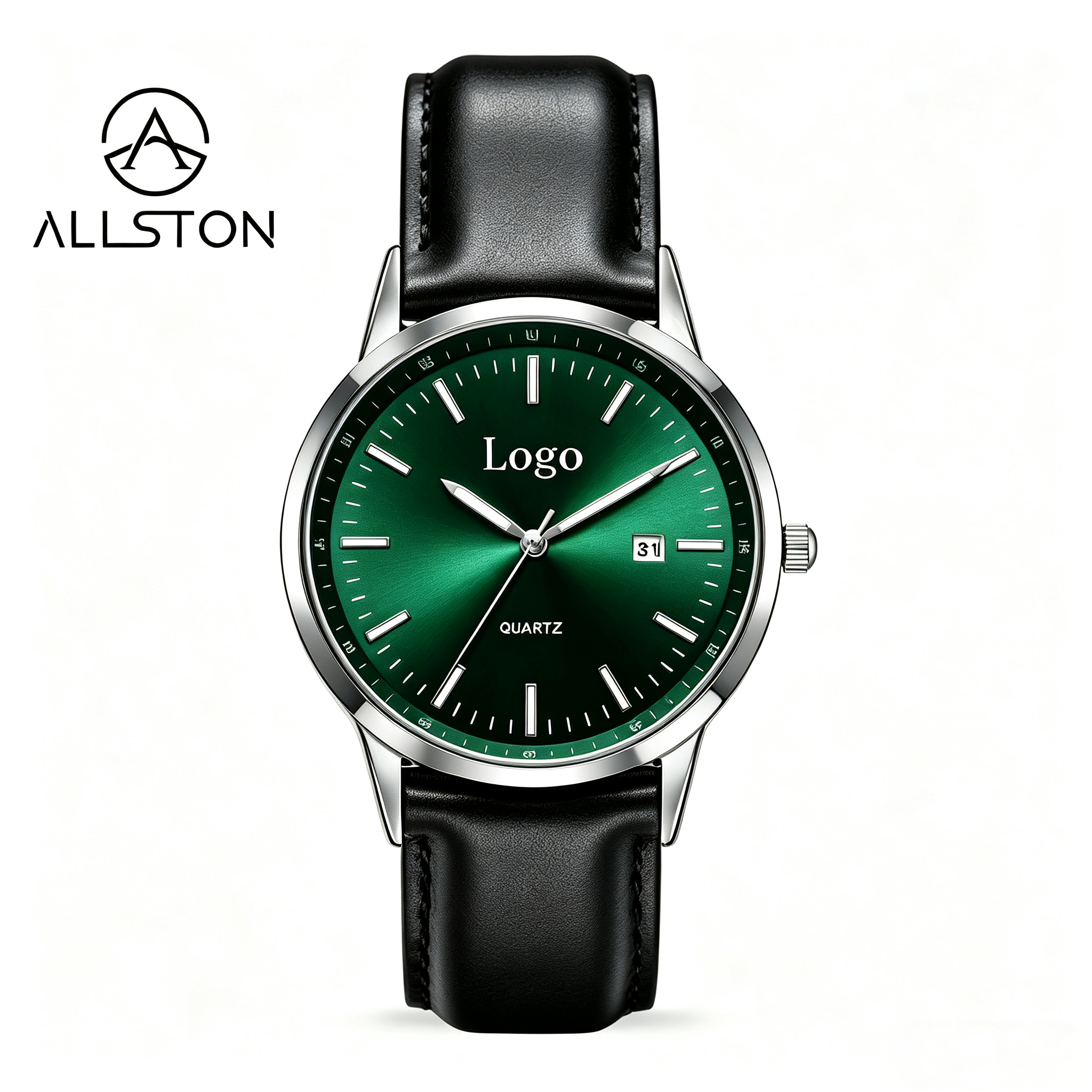 Boîtier argenté + cadran soleil vert/17