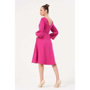 Elegante Vestido de Noche de Satén con Cuello en V y Corte en A, con Cintura Ajustable con Lazo, Ajuste Natural, Color Polvo, para Ocasiones Formales - Product Image 5